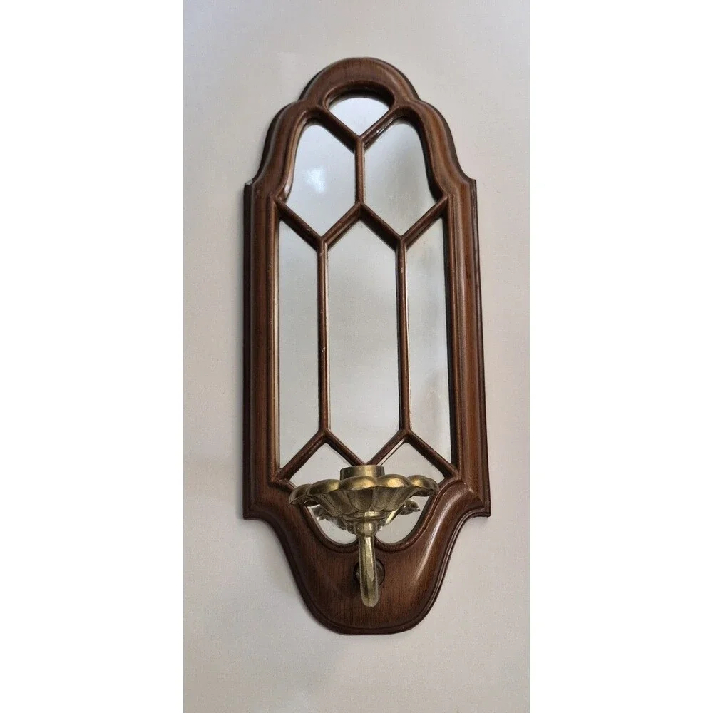 Vintage Art Deco Mirror Wall Sconce Brass 18